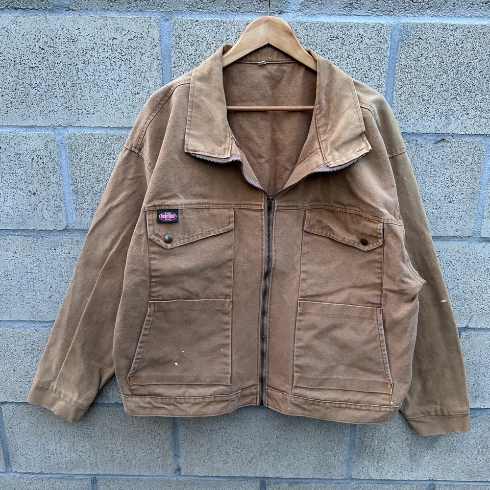 Bucket Boss Canvas Work Jacket Brown Carhartt Style Paint Distressed XL